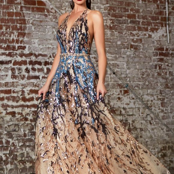 Cinderella Dresses & Skirts - Illusion V-Neck Sequin Prom Dress CDCR845